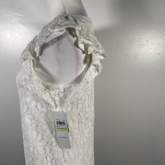London Times White Crew Neck Floral Lace Short Flutter Sleeves Shift Dress 4 NWT - Picture 7 of 16